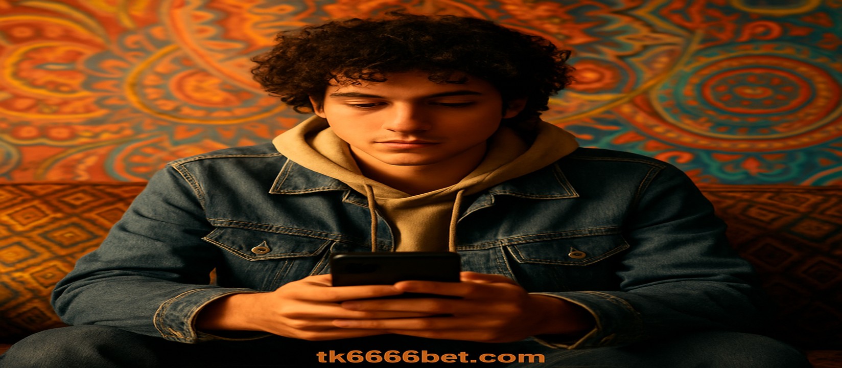 সোফায় আরাম করে বসে একজন ব্যক্তি tk6666 অ্যাপ ব্যবহার করছেন